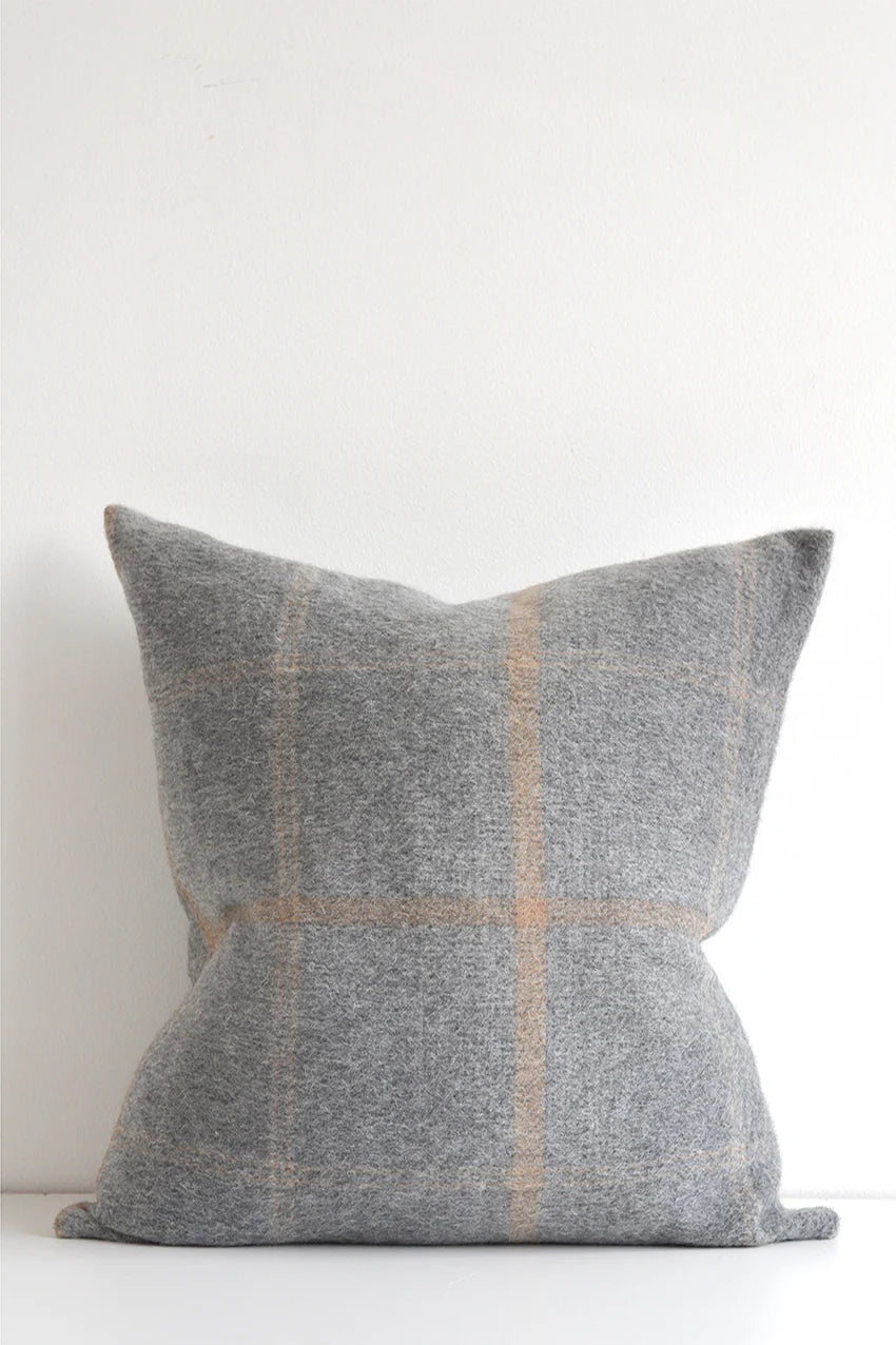 Grey Plaid Alpaca Wool Throw Pillow
