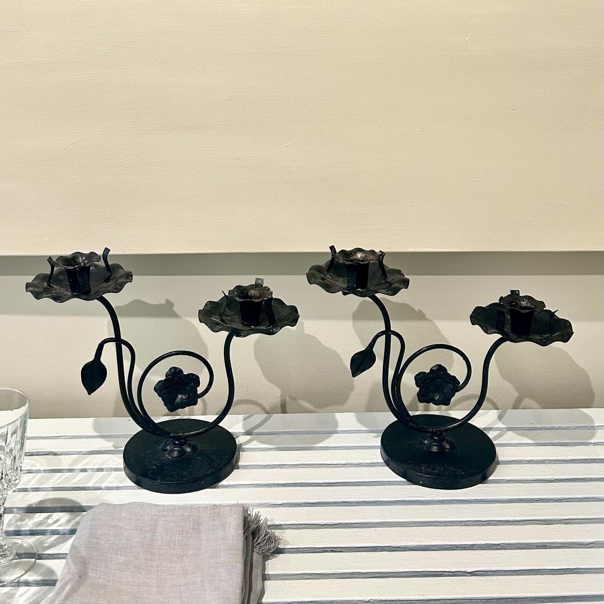 Pair of Floral Scroll Candelabra