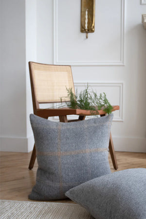 Grey Plaid Alpaca Wool Throw Pillow